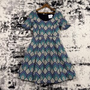 HD in Paris Blue Teal Patterned Midi Dress